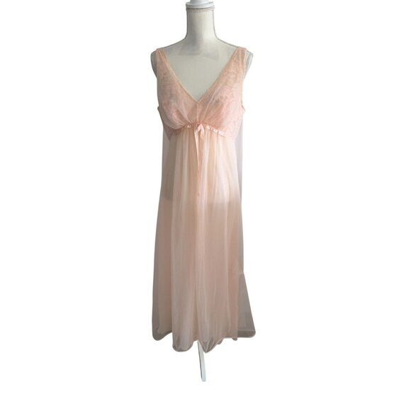 VANITY FAIR Vintage Peach Pink Lace Double Layer Nylon Nightgown Size 36 / US 6 - Picture 12 of 16